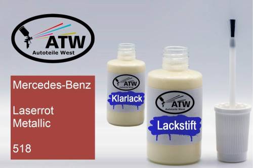 Mercedes-Benz, Laserrot Metallic, 518: 20ml Lackstift + 20ml Klarlack - Set, von ATW Autoteile West.